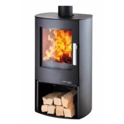 Haas+Sohn Kaminofen Premium VERONA OVAL Perl-schwarz. Optional Mit Holzfach